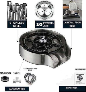 FOSSA Automatic Glass Rinser - Powerful Cup Washer for Kitchen Sink, Stainless Steel Baby Bottle Cleaner Sinks Attachment, Bar Accessories Spray Metal Fossa Home