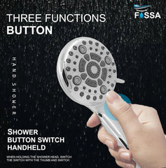 Fossa 5″ High Pressure Hand Shower Head 6-setting - High Flow Even with Low Water Pressure - Hand Held Showerhead Set with 1 Mtr Hose Pipe Stainless Steel (Chrome Finish) Fossa Home