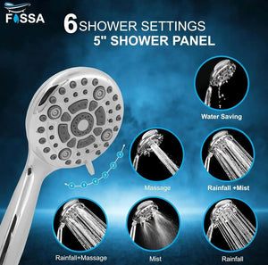Fossa 5″ High Pressure hand Shower Head 6-setting Showerhead Set with 59″ Stainless Steel Hose - Fossa Home