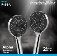 Fossa Alpha Handheld Shower with Holder and 1.5 Mtr Shower Hose Hand Held Showerhead High Pressure Water Saving Hand Shower Head ABS Rain Showerhead, 2 Water Outlet Mode - Fossa Home