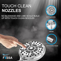 Fossa Earth Hand Shower – 6 Spray Modes, ABS Body with 1.5 Meter Stainless Steel Hose Pipe & Hook | High Pressure Bathroom Hand Shower Chrome Finish - Fossa Home