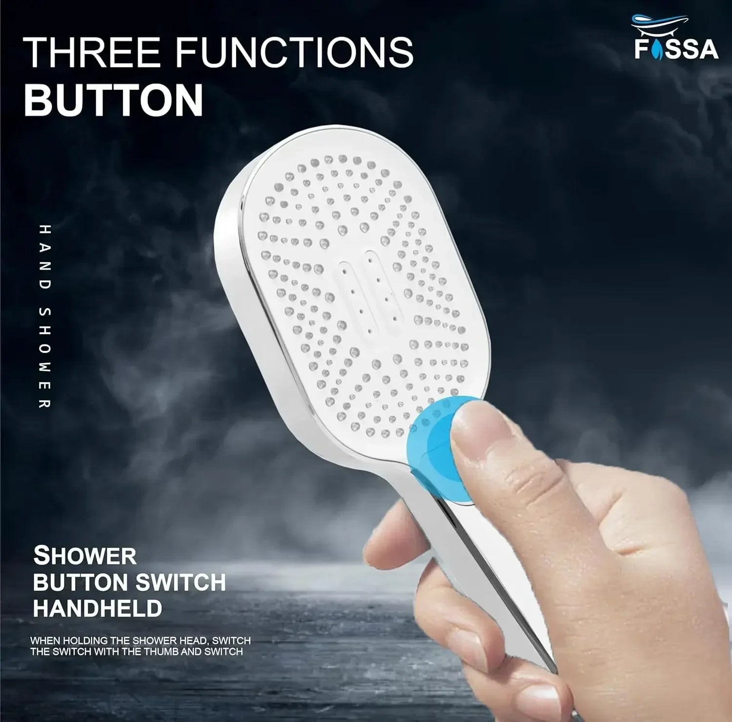 Fossa Thunder White Luxury Handheld Shower Head with 3 Spray Setting Modes, Multi-Function, Large Hand Shower with Wall Hook and 1M SS Shower Tube,Handheld Shower for Bathroom (Chrome Finish) Fossa Home
