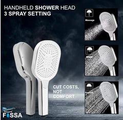 Fossa Thunder White Luxury Handheld Shower Head with 3 Spray Setting Modes, Multi-Function, Large Hand Shower with Wall Hook and 1M SS Shower Tube,Handheld Shower for Bathroom (Chrome Finish) Fossa Home