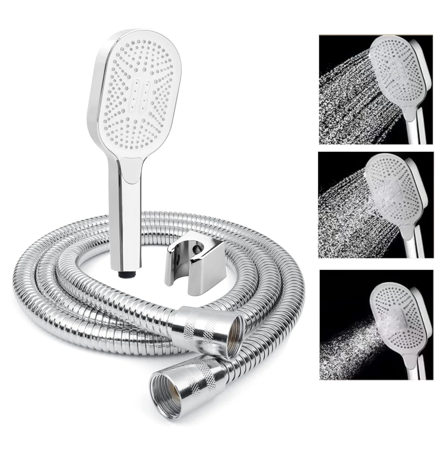 Fossa Thunder White Luxury Handheld Shower Head with 3 Spray Setting Modes, Multi-Function, Large Hand Shower with Wall Hook and 1M SS Shower Tube,Handheld Shower for Bathroom (Chrome Finish) - Fossa Home