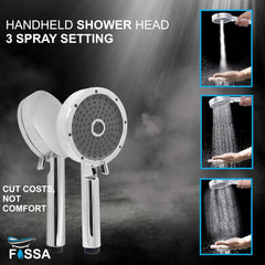 Fossa Wondra Luxury Handheld Shower Head with 3 Spray Setting Modes, Multi-Function, Large Hand Shower with Wall Hook and 1M SS Shower Tube,Handheld Shower for Bathroom (Chrome Finish) No videos Fossa Home
