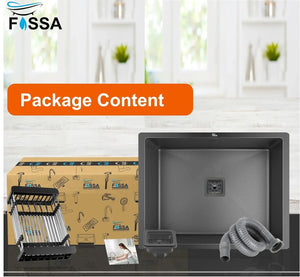 Fossa 20"x17"x09" Inch Single Bowl Honeycomb Embossed Kitchen Sink with Nano Coating (Black ) Fossa Home