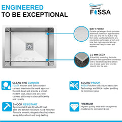 Fossa 21"x18"x09" Inch Single Bowl SS - 304 Grade Stainless Steel Handmade Kitchen Sink Silver - Fossa Home