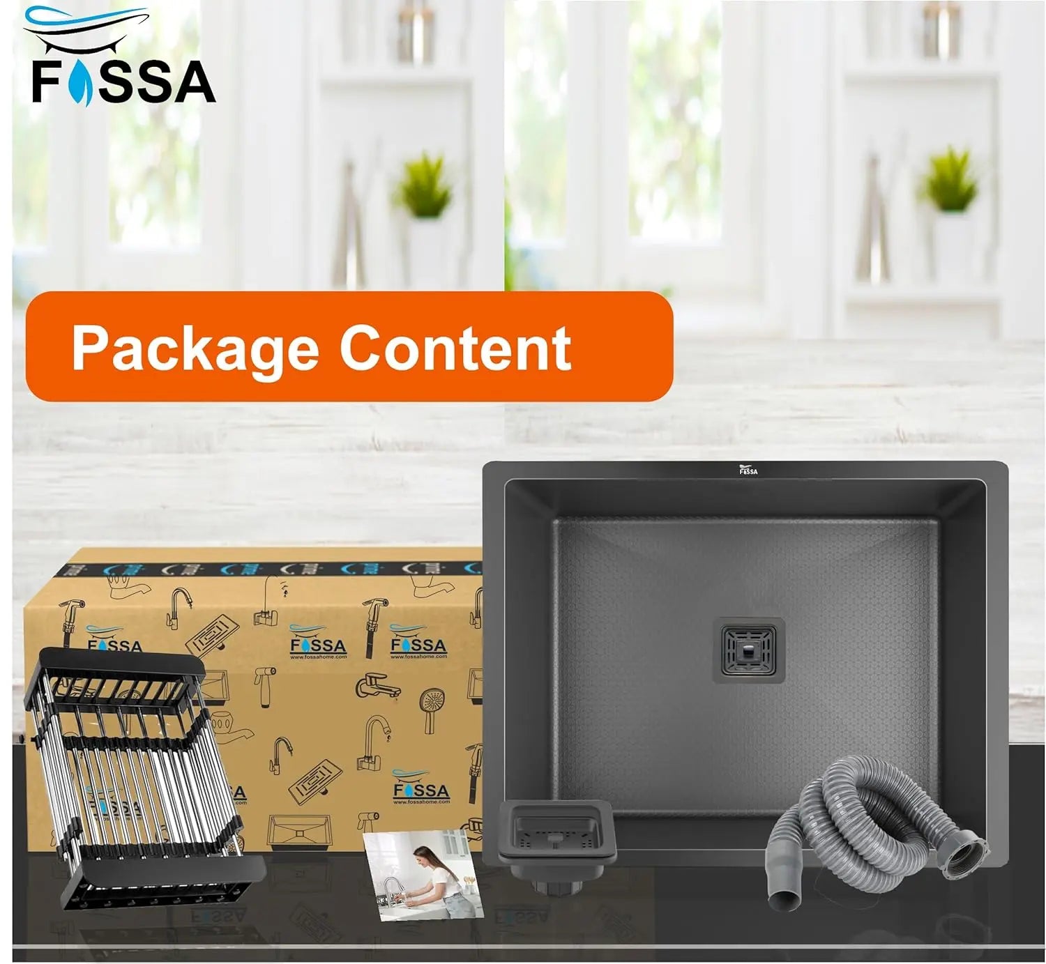 Fossa 21"x18"x09" Single Bowl Honeycomb Embossed Kitchen Sink with Nano Coating (Black ) Fossa Home