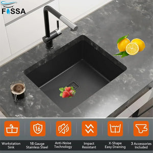 304 Honeycomb Embossed (22"x18"x09") Inch Single Bowl Black Kitchen Sink with Nano Coating - Fossa Home