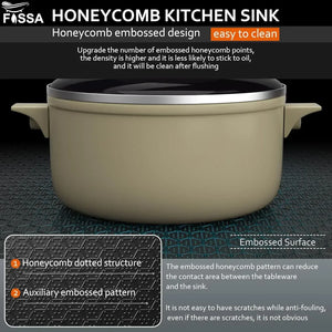 Honeycomb Embossed (22"x18"x09") Inch Single Bowl Black Kitchen Sink with Nano Coating - Fossa Home