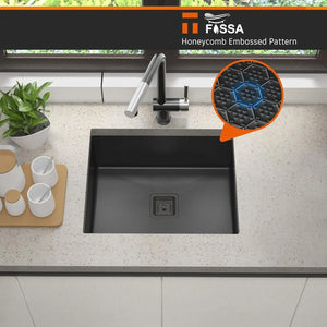 Fossa 24"x18"x10" Inch Single Bowl Honeycomb Embossed Kitchen Sink with Nano Coating (Black ) Fossa Home