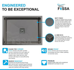 Fossa 24"x18"x10" Inch Single Bowl SS-304 Grade Stainless Steel Handmade Kitchen Sink Black Fossa Home