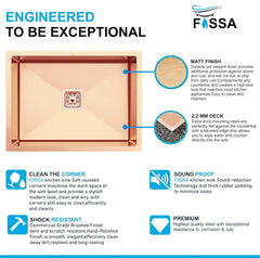 Fossa 24"x18"x10" Inch Single Bowl SS-304 Grade Stainless Steel Handmade Kitchen Sink Rose Gold Fossa Home