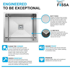 Fossa 24"x24"x10" Inch Single Bowl SS-304 Grade Stainless Steel Handmade Kitchen Sink Silver Fossa Home