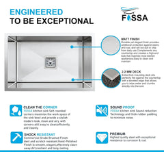 Fossa 27"x18"x10" Inch Single Bowl Premium Stainless Steel Handmade Kitchen Sink Fossa Home