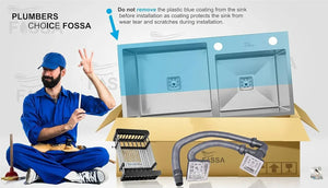 304 Handmade (32x18x10) Inch Stainless Steel Double Bowl Silver Kitchen Sink With Tap Hole - Fossa Home