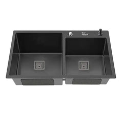 Fossa 32"x18"x10" Inch Double Bowl Tap Hole With Soap Dispenser Stainless steel Handmade Kitchen Sink ( Black ) Fossa Home