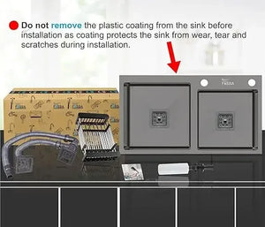 Premium Handmade (32x18x10) Inch Stainless Steel Double Bowl black Kitchen Sink With Tap Hole - Fossa Home