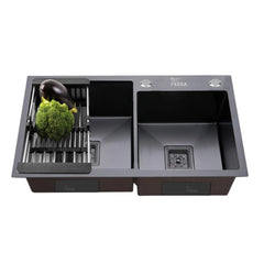 Fossa 32"x18"x10" Inch Double Bowl with Single Tap Hole SS-304 Grade Handmade Kitchen Sink Black Fossa Home