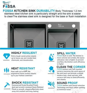 304 Handmade (32x18x10) Inch Stainless Steel Double Bowl Black Kitchen Sink With Tap Hole - Fossa Home