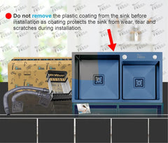 Fossa 32"x18"x10" Inch Double Bowl with Single Tap Hole SS-304 Grade Handmade Kitchen Sink Black Fossa Home