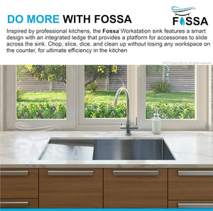 Fossa 32"x18"x10" inch Single Bowl with Drain Board SS-304 Grade Stainless Steel Handmade Kitchen Sink Matte Finish Silver Fossa Home