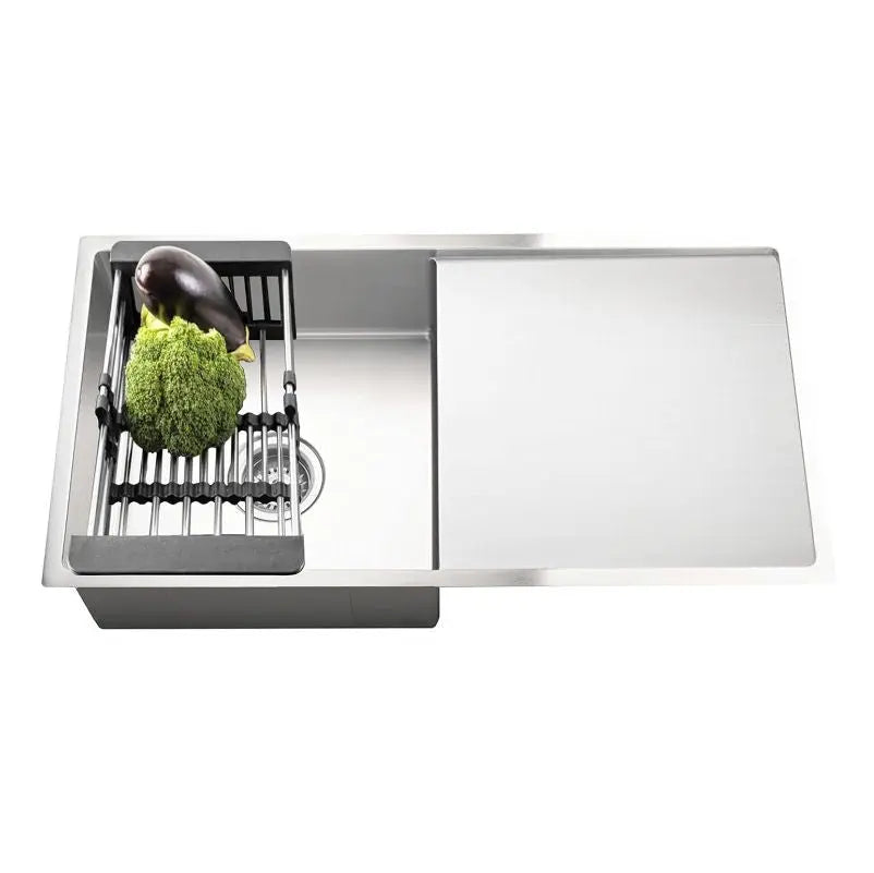 Fossa 32"x20"x10" Inch Single Bowl With Drain Board SS-304 Grade Handmade Kitchen Sink ( Round Coupling ) Silver Fossa Home
