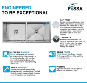 304 Handmade (37x 18x 10) Inch Double Bowl silver Stainless Steel Kitchen Sink - Fossa Home