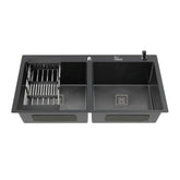 Fossa 37"x18"x10" Inch Double Bowl Tap Hole With Soap Dispenser Stainless steel Handmade Kitchen Sink ( Black ) Fossa Home