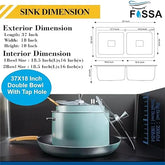 Fossa 37"x18"x10" Inch Double Bowl Tap Hole With Soap Dispenser Stainless steel Handmade Kitchen Sink ( Black ) Fossa Home