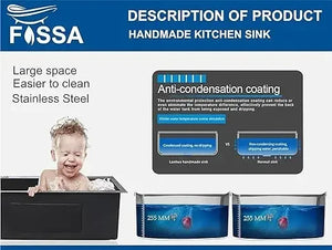 Premium Handmade (37"x18"x10) inch Stainless Steel Double Bowl Black Kitchen Sink With Tap Hole - Fossa Home