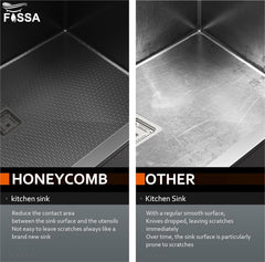 Fossa 37"x18"x10" Inch Double Bowl with Tap Hole 304 Grade Honeycomb Embossed Sink with Black Nano Coating, Stainless Steel Sink, Rectangular Workstation, Drainer and Overflow Set (Black) - Fossa Home
