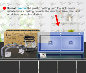 Fossa 37"x18"x10" Inch Double Bowl With Tap Hole SS-304 Grade Stainless Steel Handmade Kitchen Sink Matte Finish Silver Fossa Home