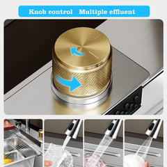 Fossa 37"x18"x10" Single Bowl 304 Grade WaterFall Kitchen Sink with Integrated Waterfall mode and Pull Down Faucet with Steel Tray, Fruit Basket and Complete Accessories Set. - Fossa Home