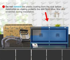 Fossa 45"x20"x10" Double Bowl With Tap Hole SS-304 Grade Stainless Steel Handmade Kitchen Sink Black Matte Finish Fossa Home