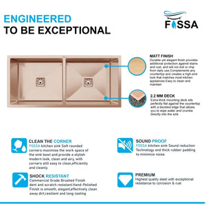 Fossa 45"x20"x10" Inch Double Bowl Premium Handmade Kitchen Sink Rose Gold Fossa Home