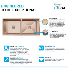 Fossa 45"x20"x10" Inch Double Bowl Premium Handmade Kitchen Sink Rose Gold Fossa Home