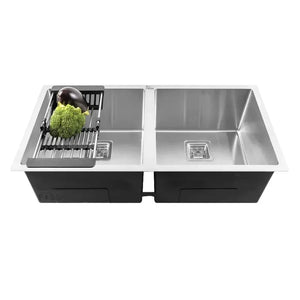 Fossa 45"x20"x10" Inch Double Bowl SS-304 Grade Stainless Steel Handmade Kitchen Sink Matt Finish Silver Fossa Home