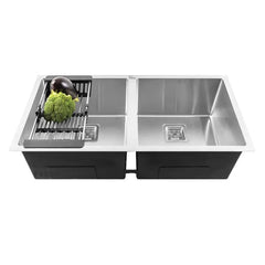 Fossa 45"x20"x10" Inch Double Bowl SS-304 Grade Stainless Steel Handmade Kitchen Sink Matt Finish Silver Fossa Home