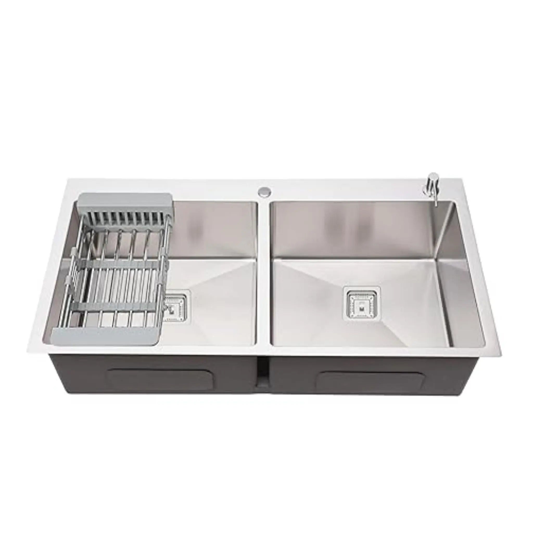 Fossa Silver Kitchen Sink - 32"x18"x10" Inch Stainless Steel Double Bowl Sink With Tap Hole,Drain Basket, Soap Dispenser, Siphon Drain - Topmount Sink for Campervan or Home Kitchen Fossa Home