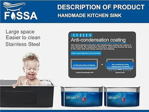 Fossa Silver Kitchen Sink - 45"x20"x10" Stainless Steel Double Bowl Sink With Single Tap Hole,Drain Basket, Soap Dispenser, Siphon Drain - Topmount Sink for Campervan or Home Kitchen Fossa Home