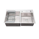 Fossa Silver Kitchen Sink - 32"x18"x10" Stainless Steel Double Bowl Sink With Single Tap Hole,Drain Basket, Soap Dispenser, Siphon Drain - Topmount Sink for Campervan or Home Kitchen Fossa Home