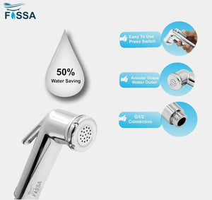Mini Conti Silver ABS Health Faucet with 1 Meter 304-Grade SS Hose Pipe & Hook - Fossa Home