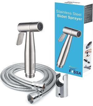 Hand Held Bidet Sprayer Silver ABS Health Faucet with 1 Meter 304-Grade SS Hose Pipe & Hook - Fossa Home