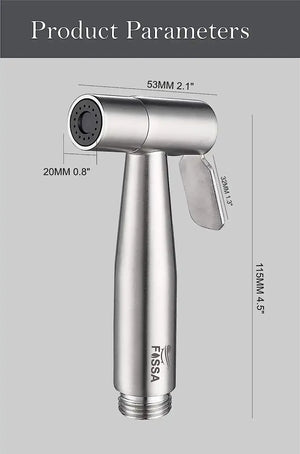 Hand Held Bidet Sprayer Silver ABS Health Faucet with 1 Meter 304-Grade SS Hose Pipe & Hook - Fossa Home