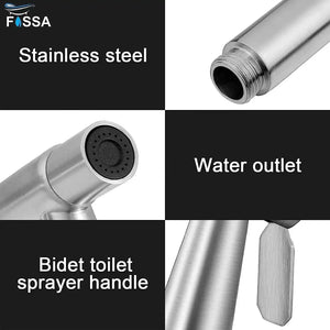 Hand Held Bidet Sprayer Silver ABS Health Faucet with 1 Meter 304-Grade SS Hose Pipe & Hook - Fossa Home