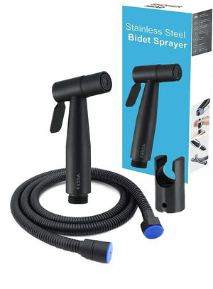 Hand Held Bidet Sprayer Black ABS Health Faucet with 1 Meter 304-Grade SS Hose Pipe & Hook - Fossa Home