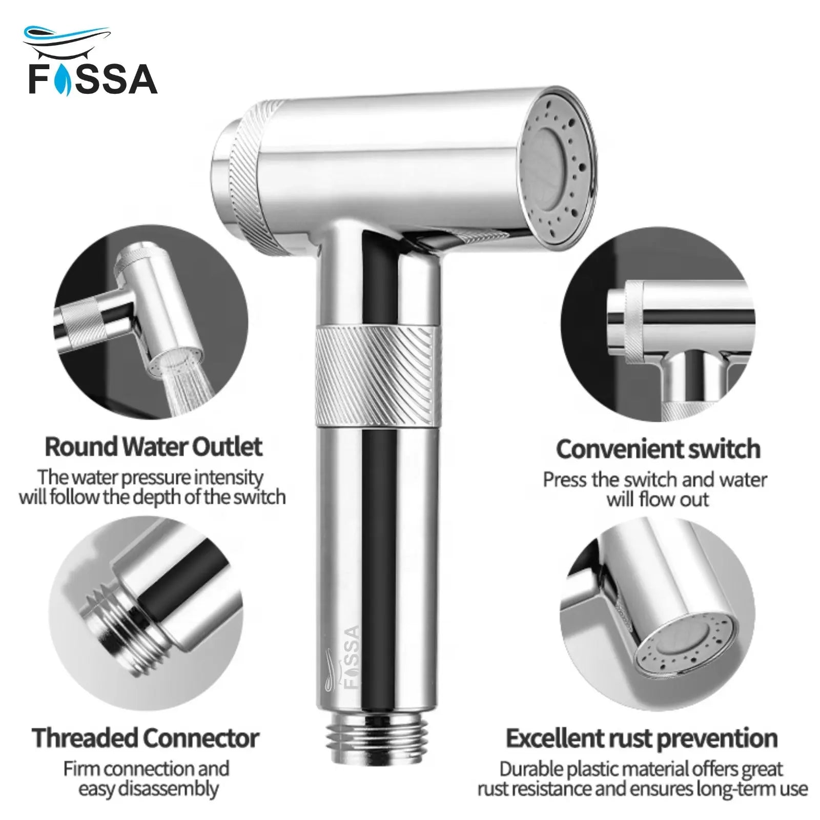 Fossa Magneto Health Faucet/Bidet Sprayer for Toilet and Bathroom with 1 Mtr Hose Pipe and Magnet Holder (Silver) HF-1922 Fossa Home