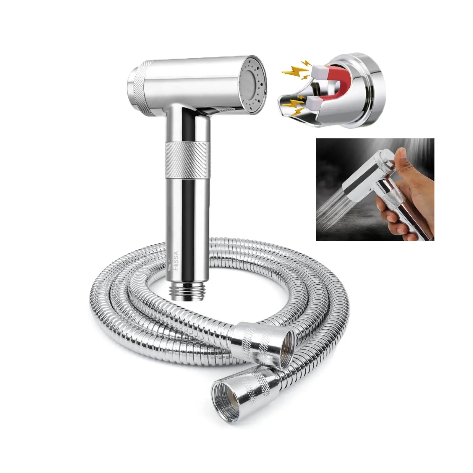 Fossa Magneto Health Faucet/Bidet Sprayer for Toilet and Bathroom with 1 Mtr Hose Pipe and Magnet Holder (Silver) HF-1922 Fossa Home