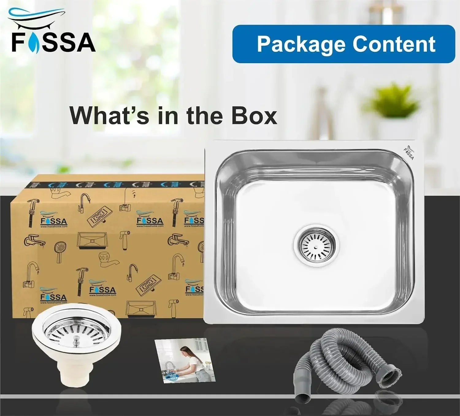 Fossa 18"X16"X09" Single Bowl Stainless Steel Kitchen Sink With SS Coupling Glossy Finish FIS-001 J - Fossa Home